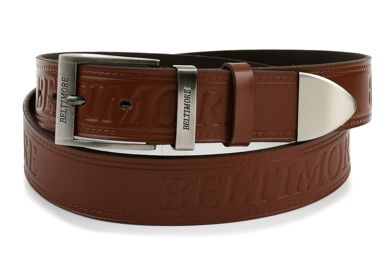 Beltimore męski skórzany pasek szeroki jeans koniak 522 : Kolory - brązowy, beżowy, Rozmiar pasków - r.125-140 cm