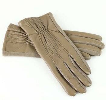 Rękawiczki damskie skóra eco  - marszczone beżowe