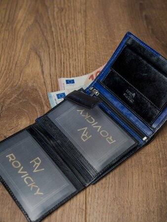 Skórzany portfel pionowy dwukolorowy składany RFID - Rovicky
